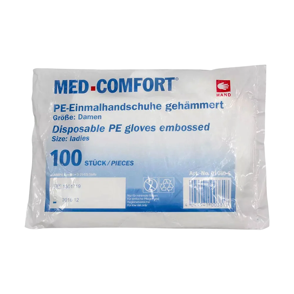 PE Glove, transparent, size S (ladies), hammered, Med-Comfort: buy PE Disposable gloves.