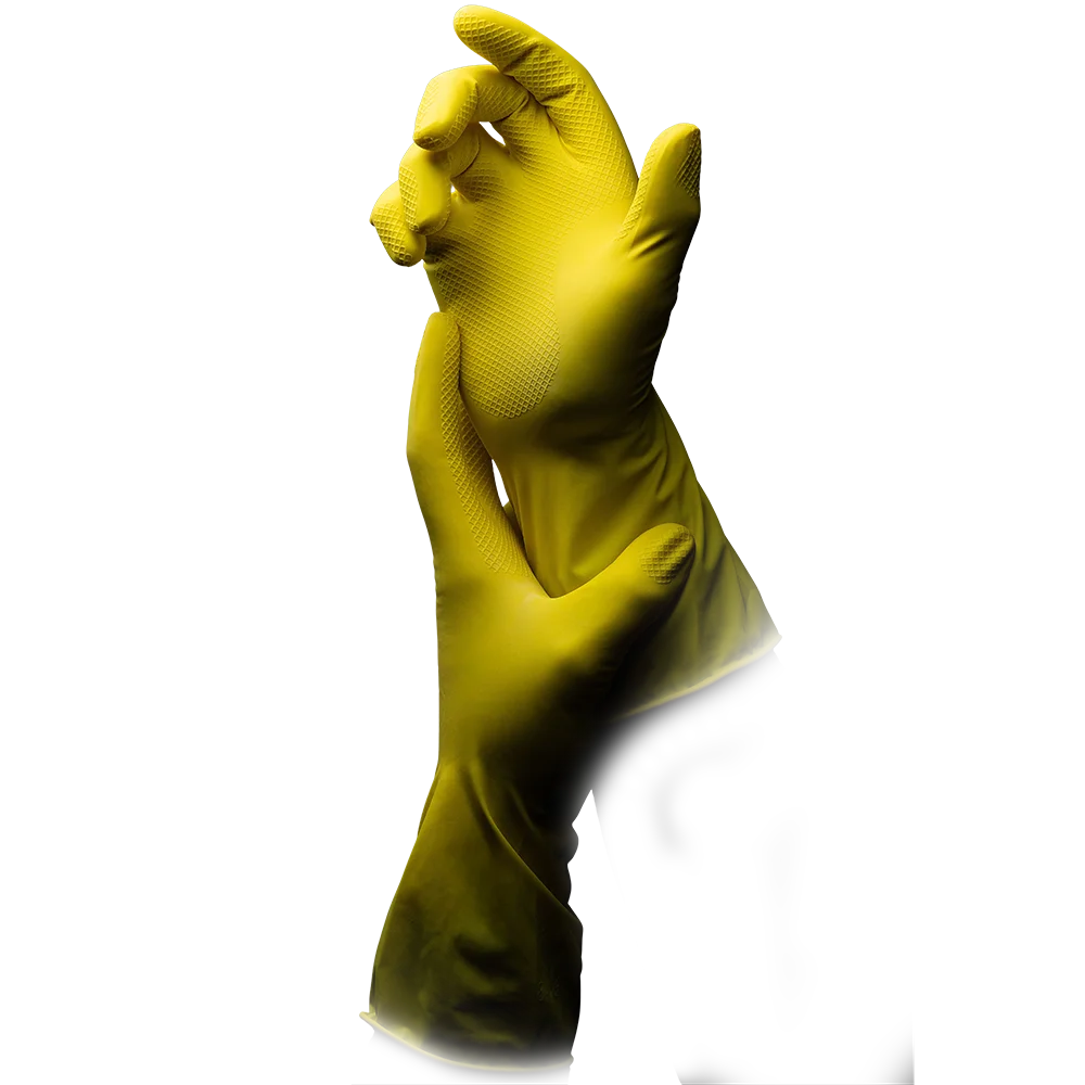 Household gloves latex, yellow, size XL, powderfree, Clean-Comfort: buy latex gloves as cleaning gloves.