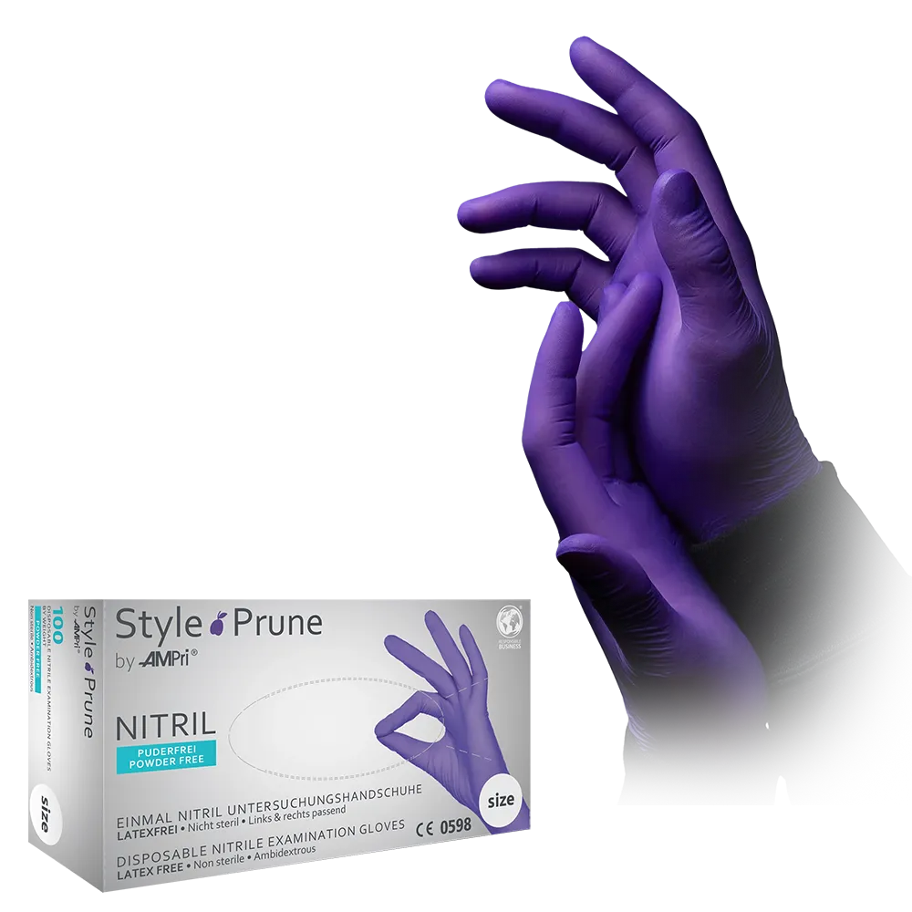 Nitrile gloves, dark purple, size XL, powderfree, style Prune by Med-Comfort: buy nitrile disposable gloves as protective gloves and examination gloves in coloured nitrile.