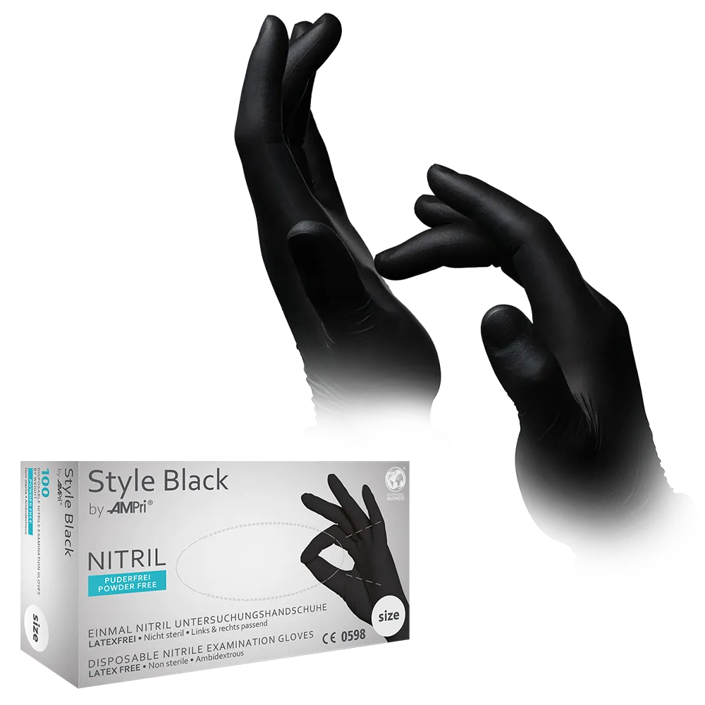 Nitrile gloves, black, size L, powderfree, style black by Med-Comfort: buy nitrile disposable gloves as protective gloves and examination gloves in coloured nitrile.