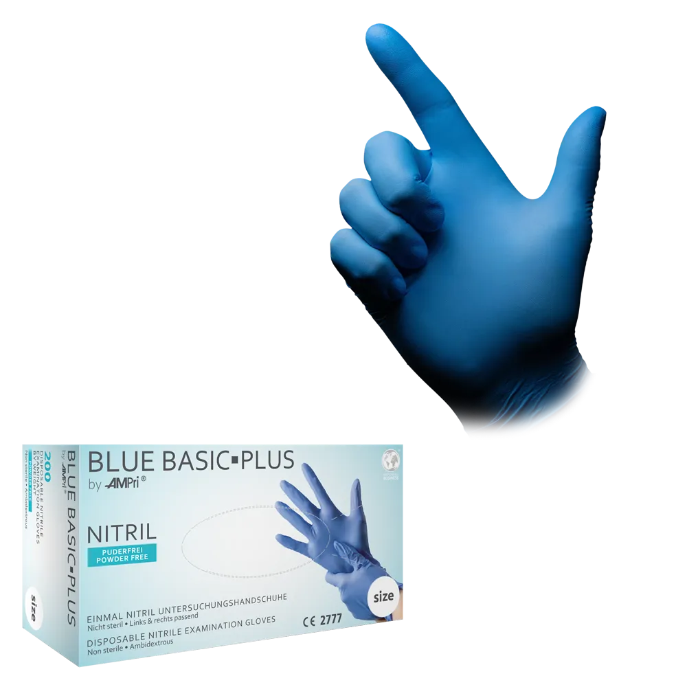 Nitrile gloves, blue, size XL, powderfree, blue Basic-Plus: buy nitrile disposable gloves as protective gloves and examination gloves made of nitrile.