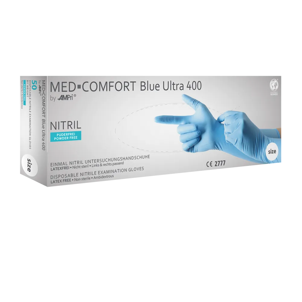 Nitrile gloves, blue, size XXL, powderfree, Med-Comfort Ultra 400 