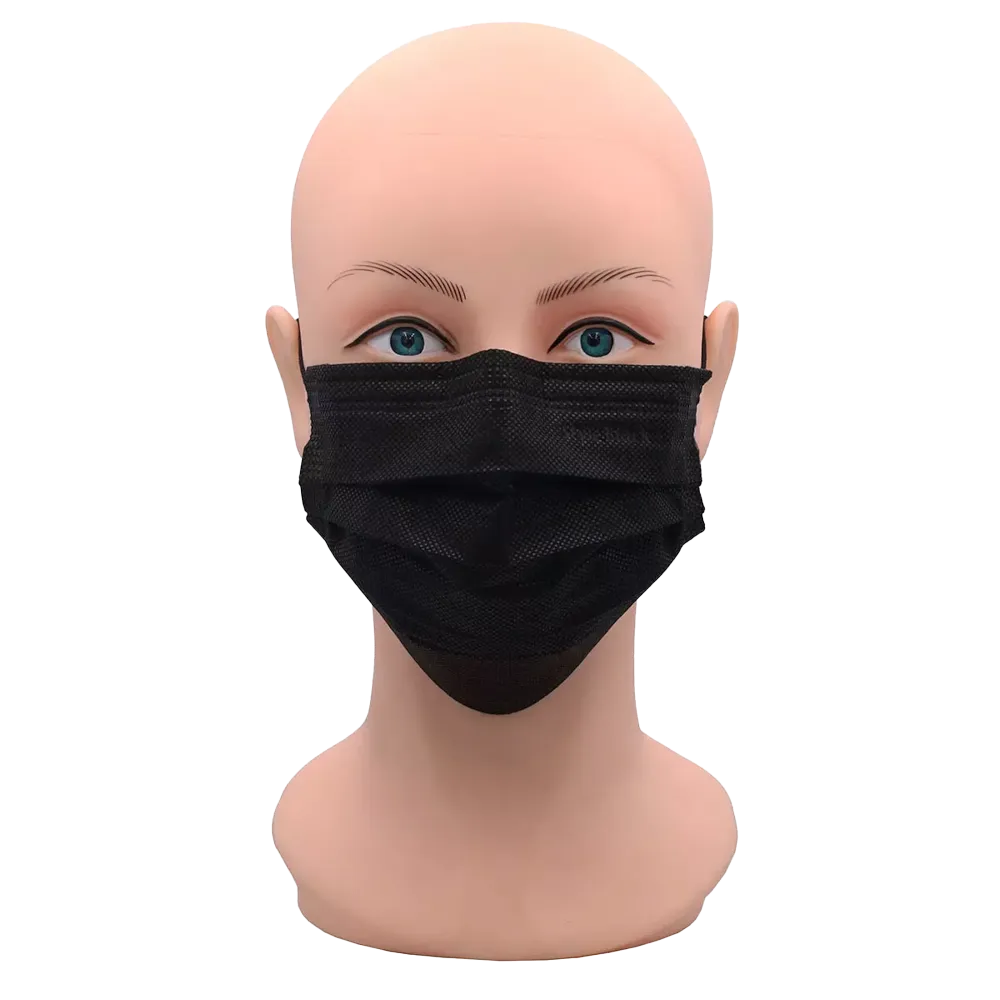 Surgical mask, black, black, type IIR, style by Med-Comfort: buy 4 ply fleece mouth nose mask as disposable mask.