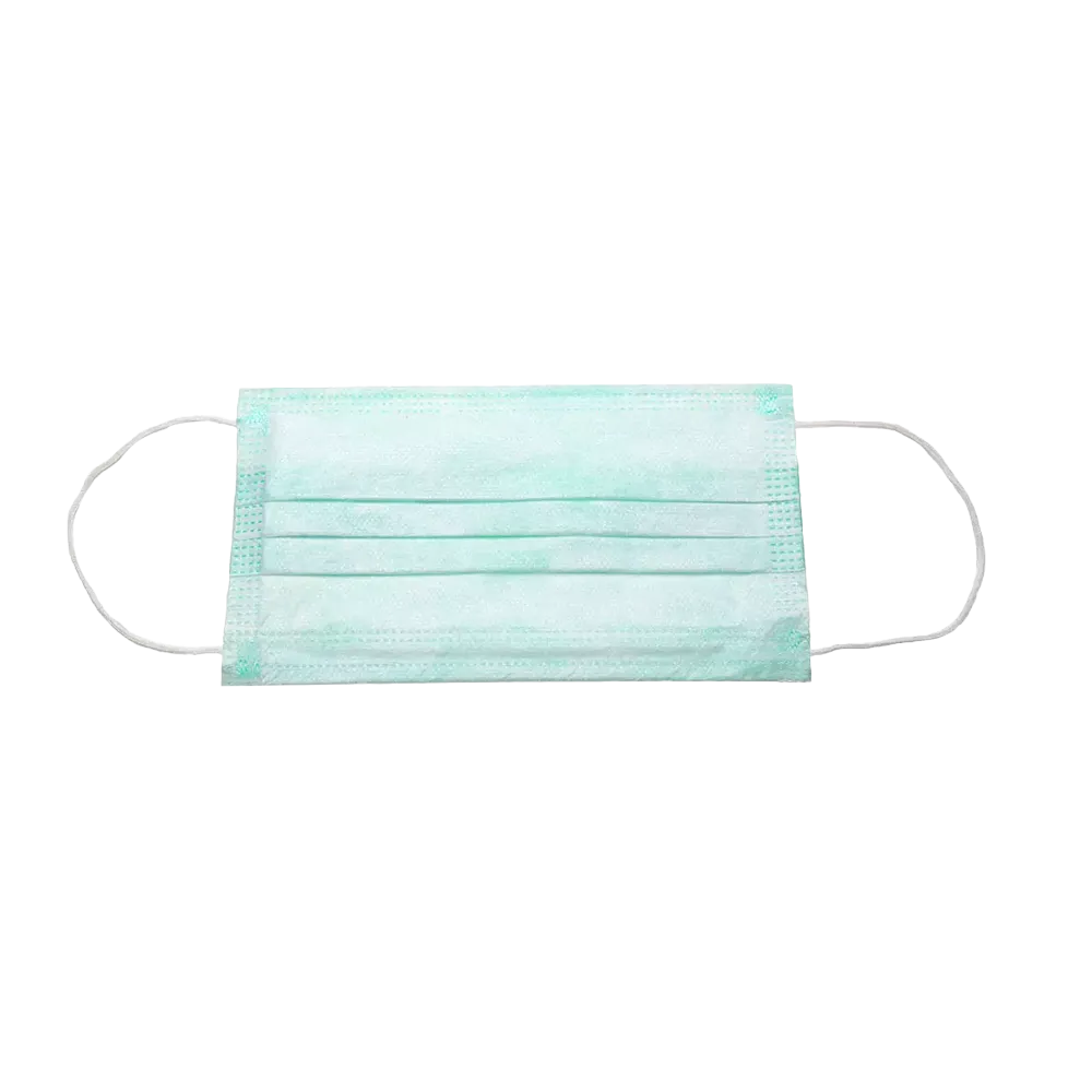 Surgical mask, green, 3-ply, type II, with elastic bands, Basic-Plus: buy non-woven mouth protection as medical disposable masks.