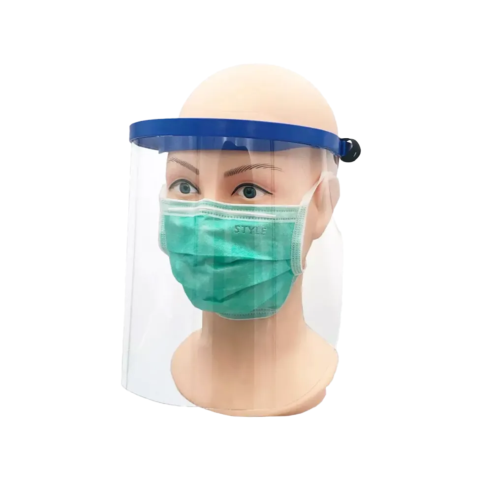 Full face protective shield, blue, Solidsafety: buy transparent protective visor made of PETG as face protection and PPE.