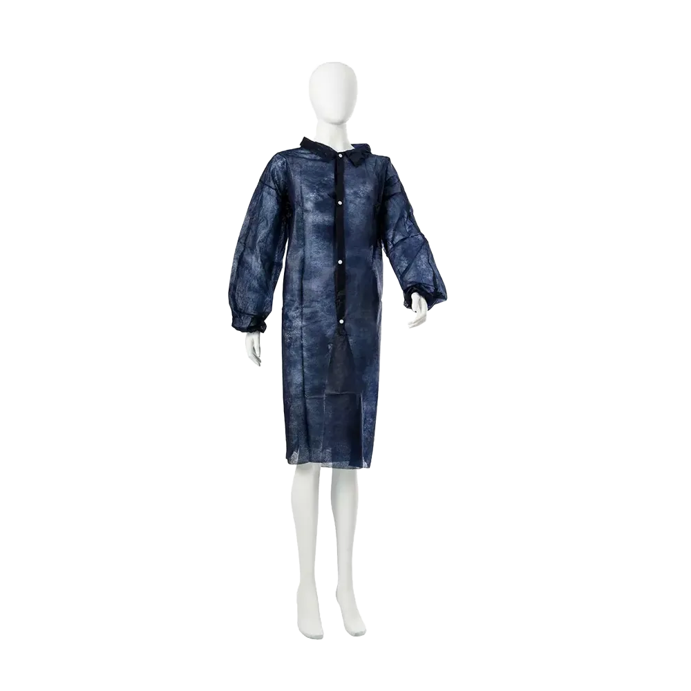 PP Fleece non-woven visitor gowns, dark blue, size M, Med-Comfort: buy disposable polypropylene gown with 4 press studs.