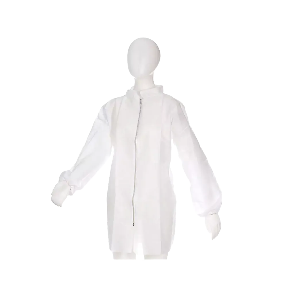 PP Non-woven visitor jacket with zip, white, size M, Med-Comfort: buy disposable polypropylene protective jacket with inside pocket.