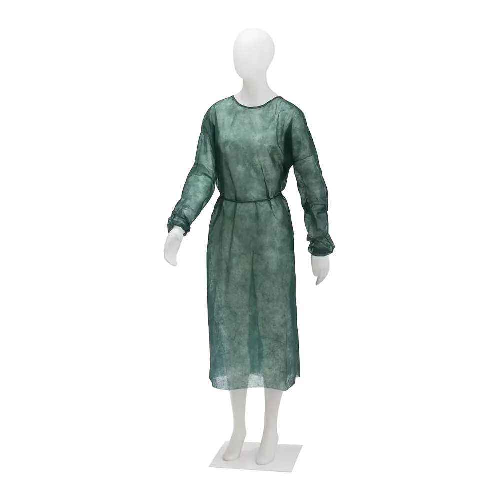 PP Disposable visitor gown, size XL/XXL, extra large, colour dark green, non-woven, Med-Comfort: buy disposable gown for tying, with tricot cuffs for a secure fit on the arm.