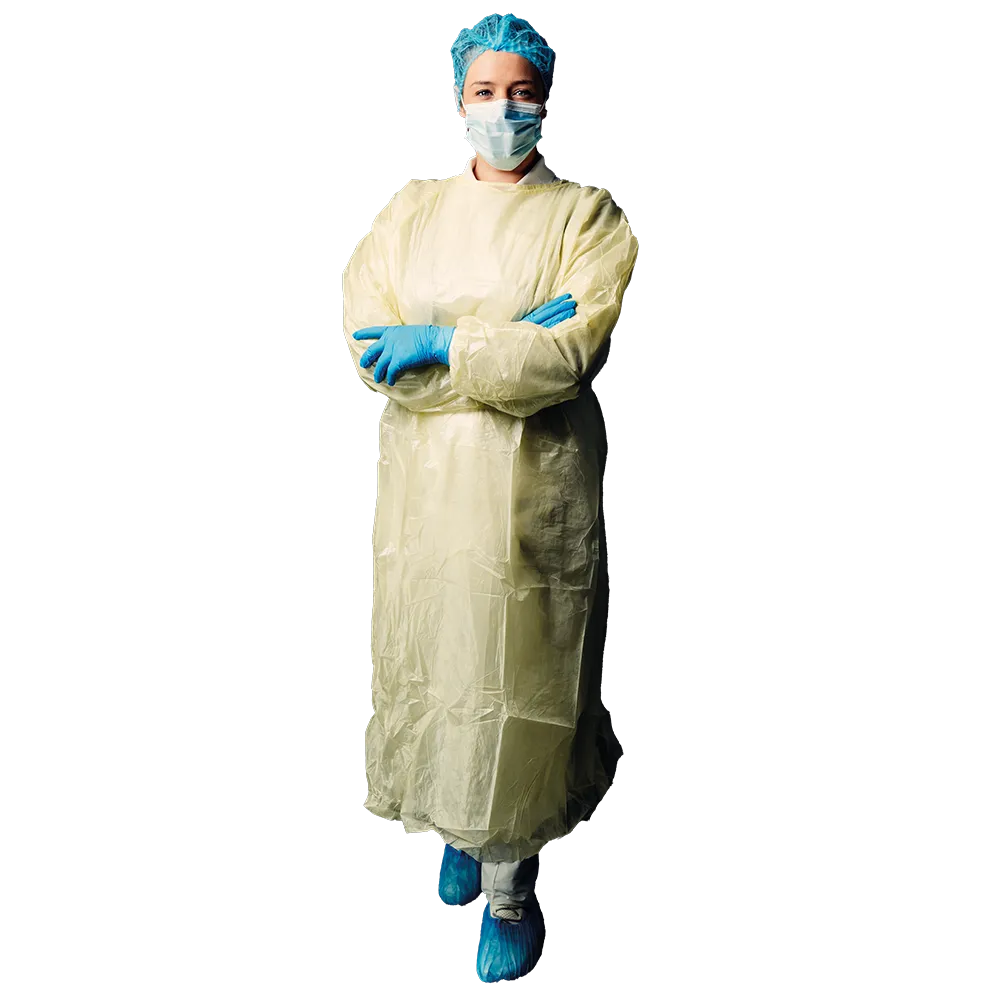 PP Disposable visitor gown, size XL, XXXL, extra large, colour yellow, non-woven, Med-Comfort: buy disposable gown for tying, with tricot cuffs for a secure fit on the arm.