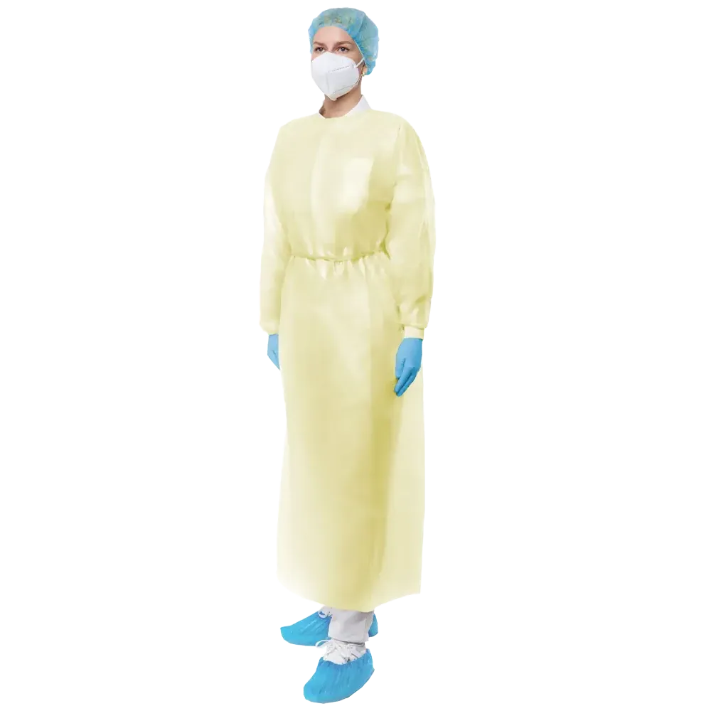 Fleece protective gown with PE coating, size L / XL, color yellow, fleece, Med-Comfort: buy disposable gown for tying, with tricot cuffs for a secure fit on the arm.