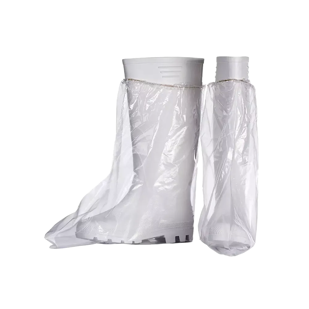 PE Disposable overshoes, 39 x 39 cm, transparent, polyethylene film, Med-Comfort: buy disposable overshoes with rubber edging as hygienic protective overshoes.