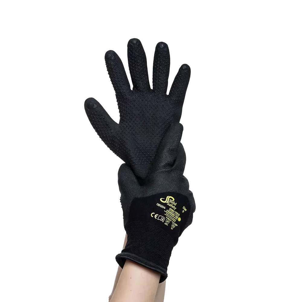 Protective glove, size 8, black, SolidSafety Tough Winter Dots: buy cold-resistant protective work glove with nylon inner lining as PPE.