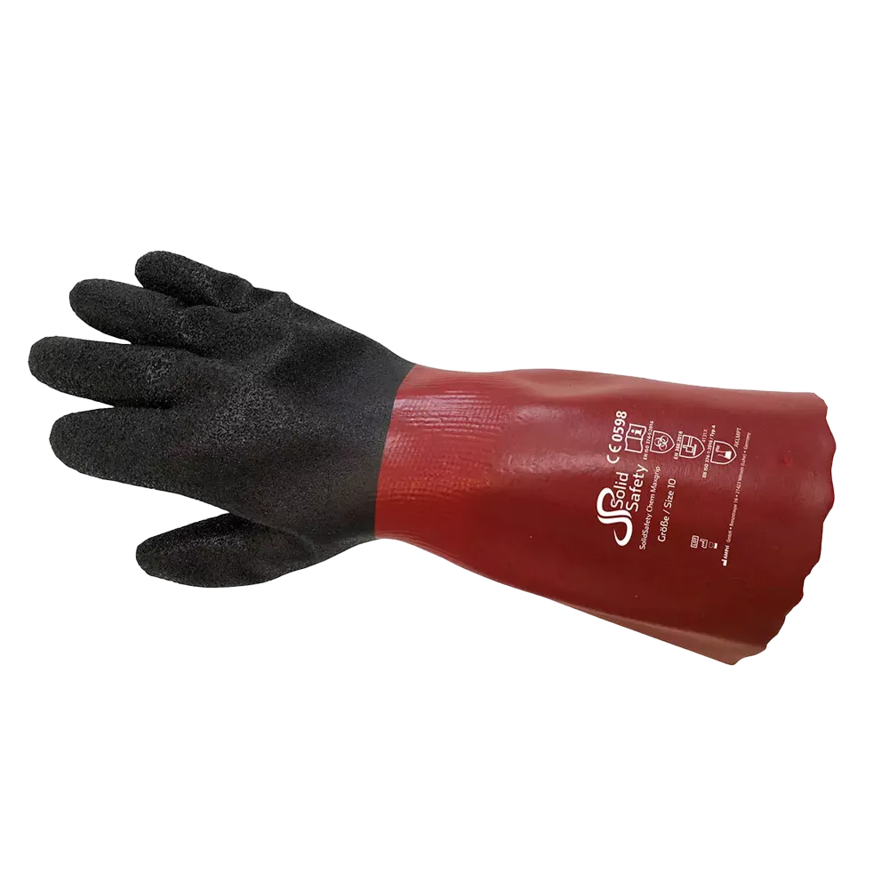 Chemical protective glove, size 8, SolidSafety Chem MaxGrip: buy robust industrial safety glove with chemical protection type A as PPE.