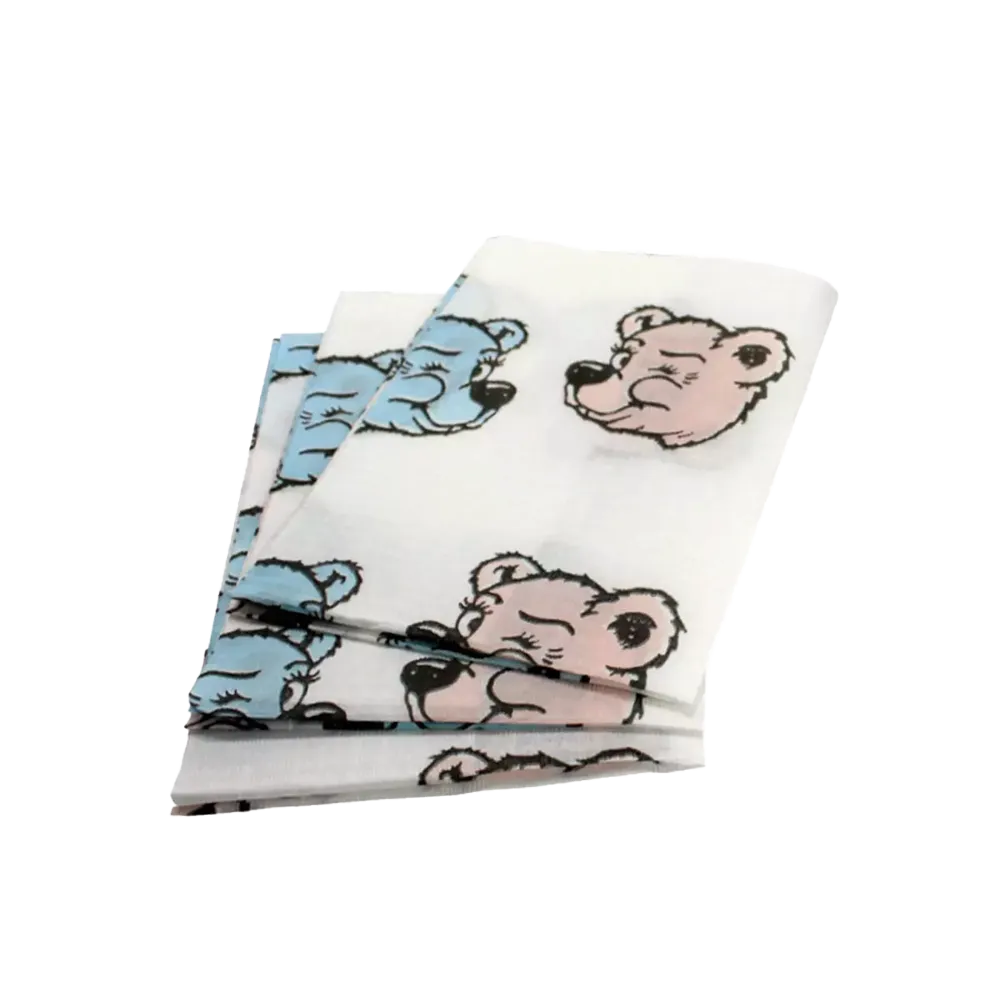 Dental children's disposable patient napkins, 33 x 35 cm, white with bear print, Med-Comfort: buy single-ply children's dental napkins for use during dental treatments and dental care as dental practice supplies for children.