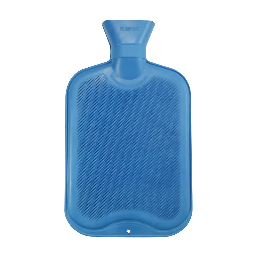 Hot-water bottle, blue, rubber, with screw cap: Hot water bottle 2l, for use in the neck or also suitable for pregnancies, buy as ward and patient supplies.