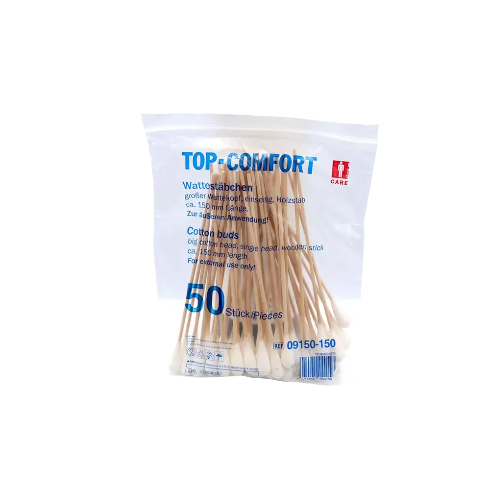 Disposable wooden stick cotton buds, 150 mm, natural wood, cotton, Top comfort: buy disposable cotton buds with large head.