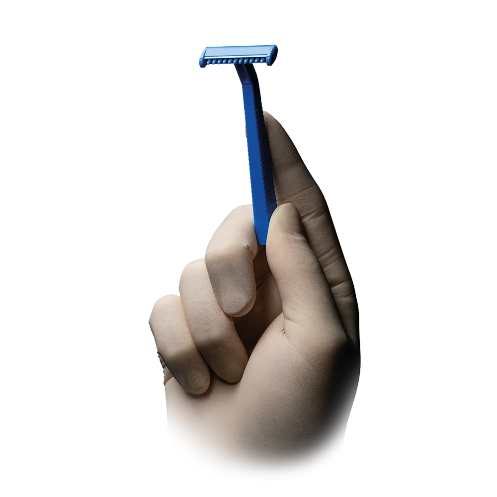 ABS disposable razor with stainless steel blade, 1 edge, colour blue, Top-Comfort: buy disposable razor for dry shaving as patient supply and patient hygiene.