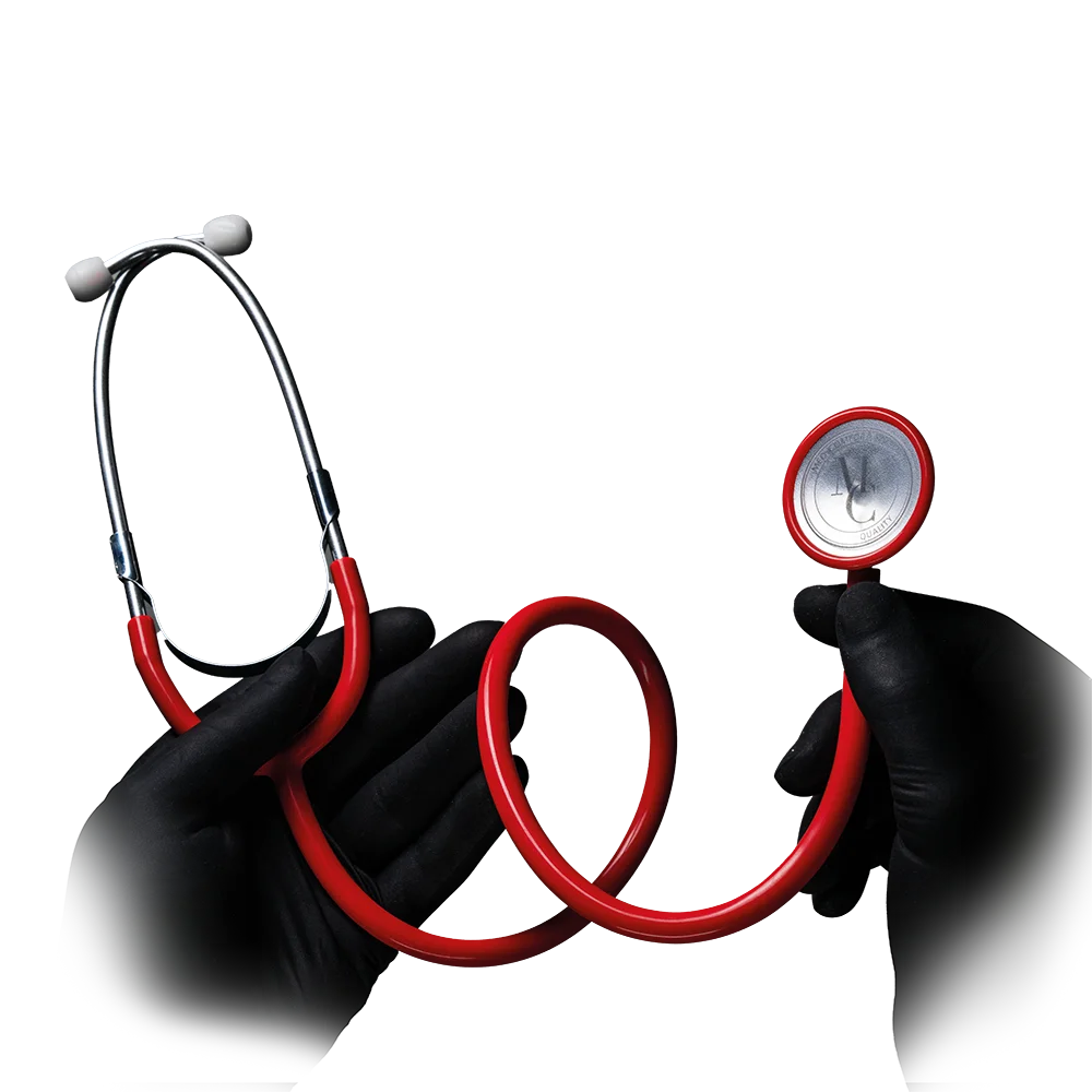 PVC Flat head stethoscope, colour red, Med-Comfort: buy nurse stethoscope with aluminium alloy head for use in medicine and care as ward and patient supplies.