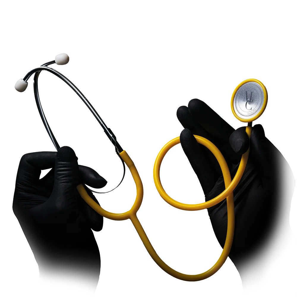 PVC Flat head stethoscope, colour yellow, Med-Comfort: buy stethoscope for nurses with aluminium alloy head for use in medicine and care as ward and patient supplies.