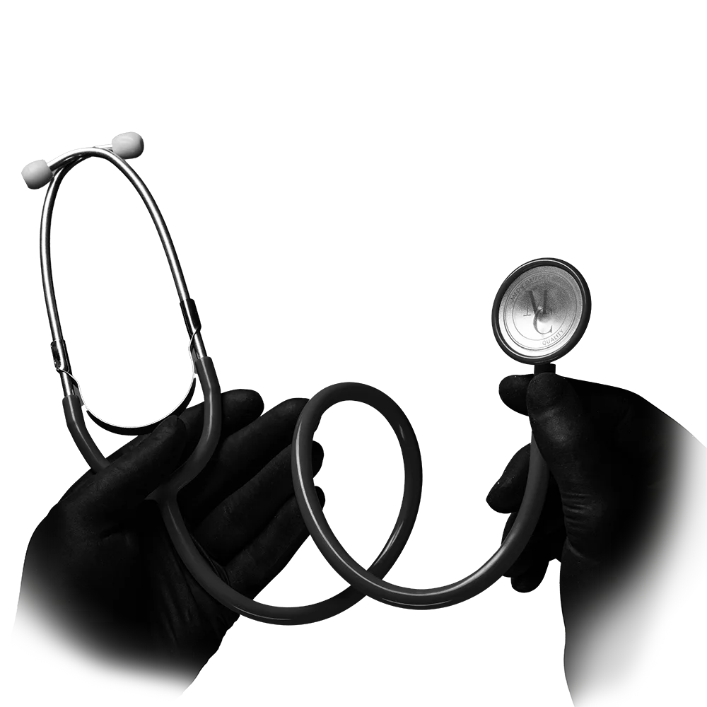 PVC Flat head stethoscope, colour black, Med-Comfort: buy nurses stethoscope with aluminium alloy head for use in medicine and care as ward and patient supplies.