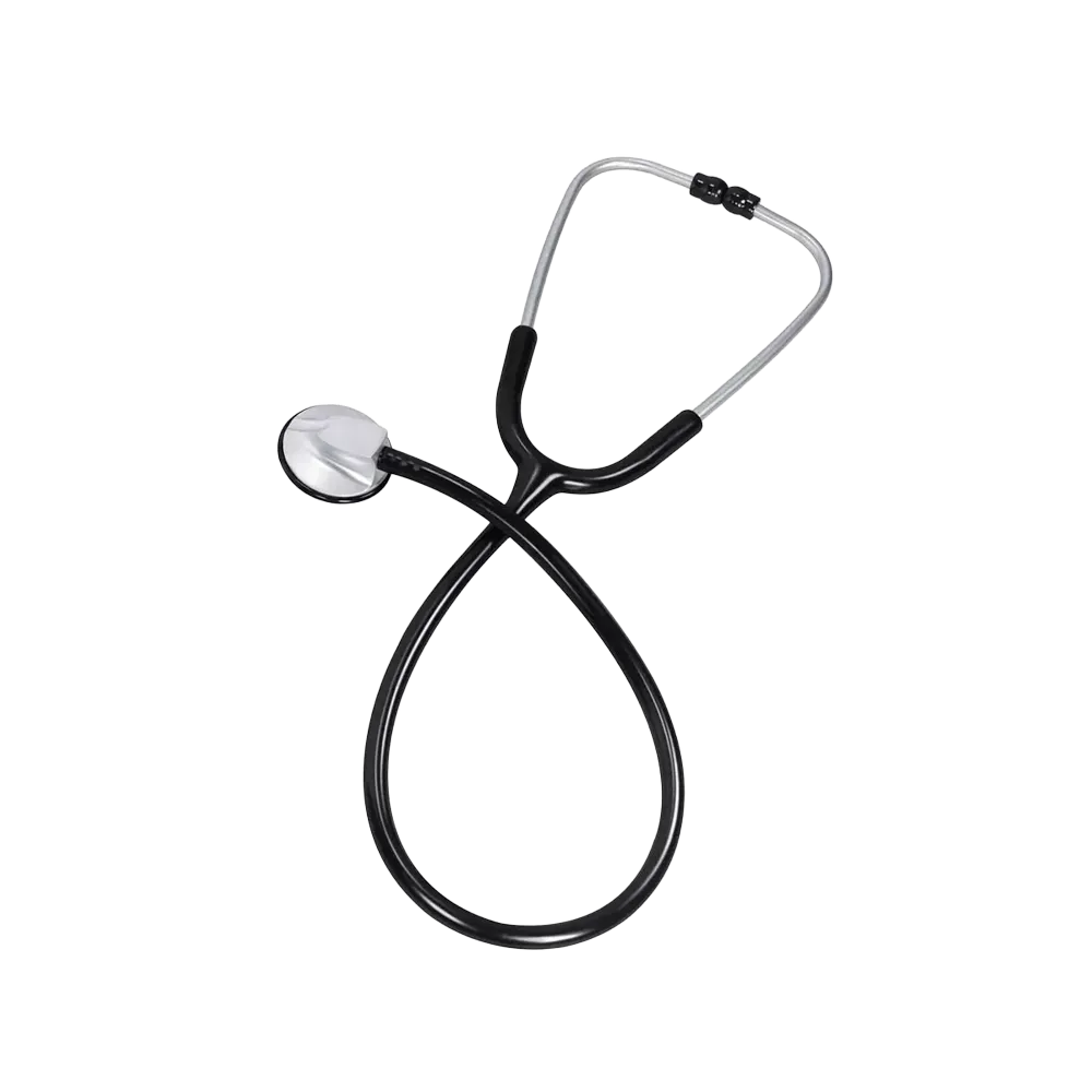 Flat head stethoscope deluxe, colour black, Med-Comfort: buy flat head stethoscope with 60 cm long Y-tube and replacement ear olives for excellent acoustics for use in medicine and care as ward and patient supplies.