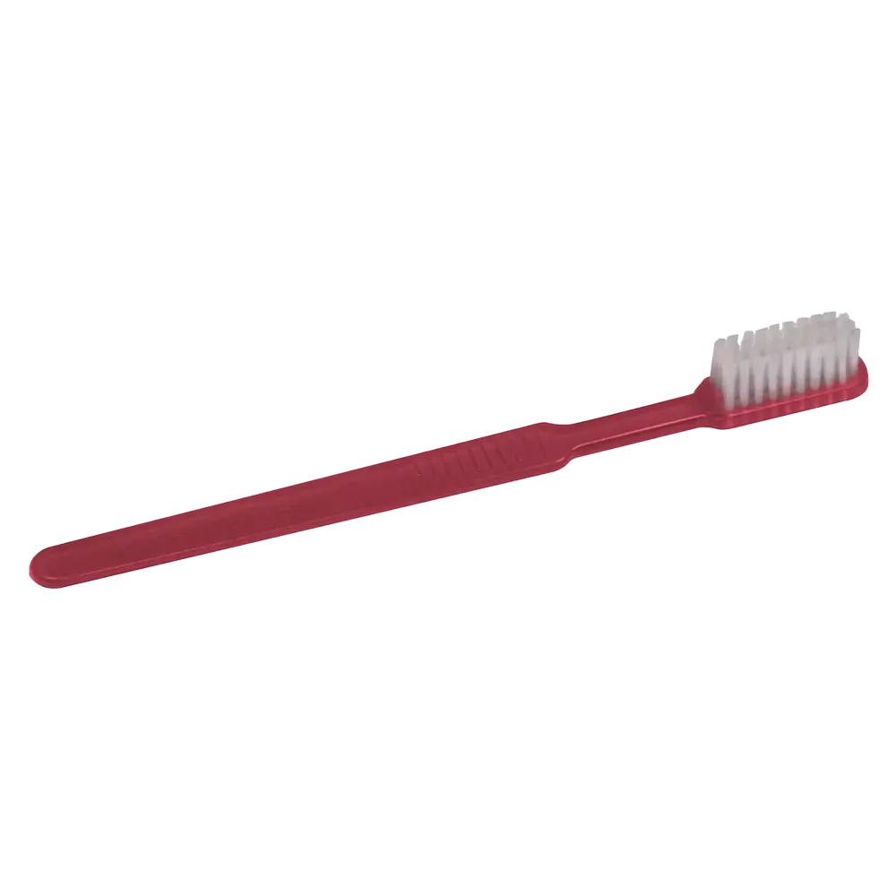 Dental PS disposable toothbrush with toothpaste, colour bordeaux, wine red, 15 x 2,6 cm, Med-Comfort: buy polystyrene disposable toothbrush for travel and use before dental treatment as dental supplies.