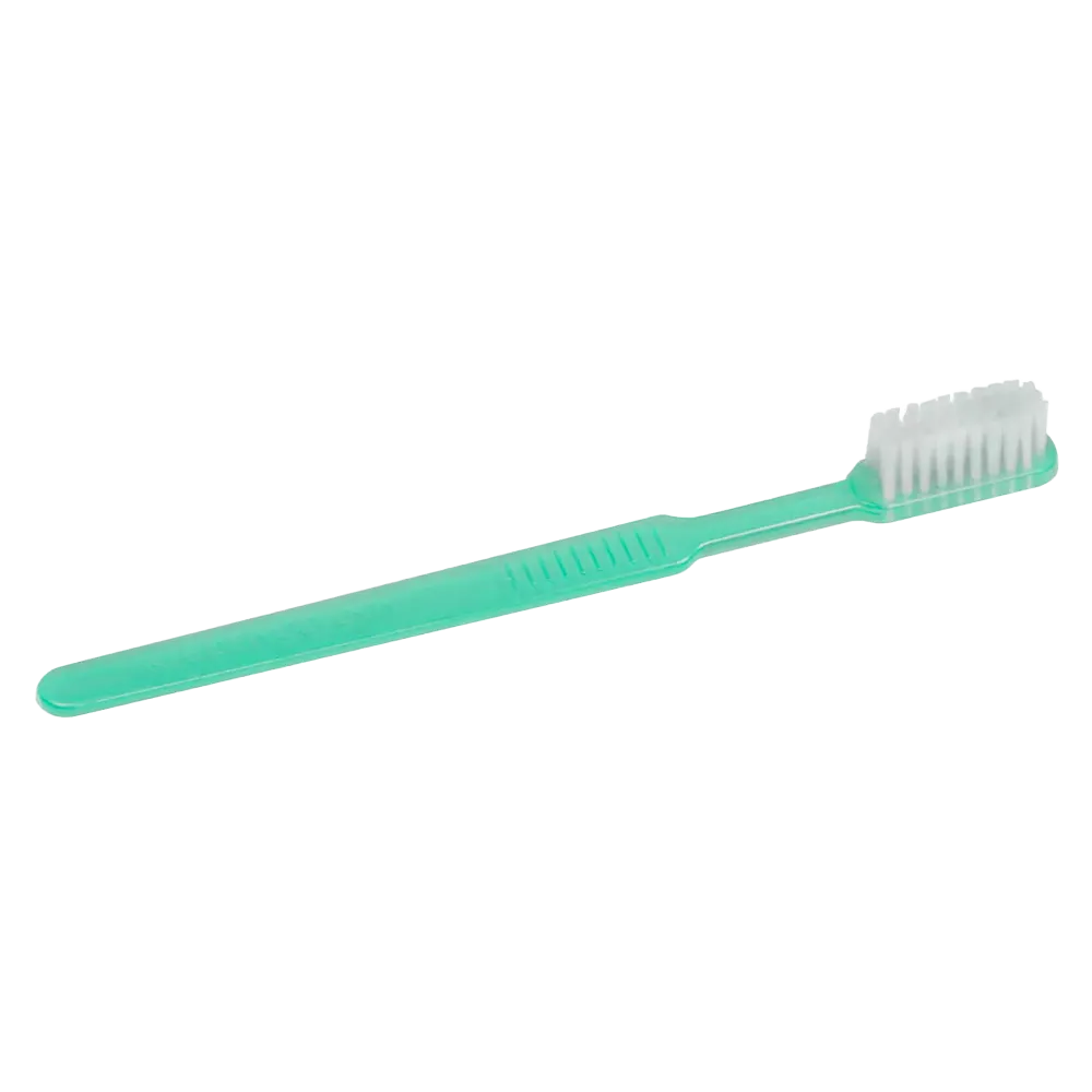 Dental PS disposable toothbrush with toothpaste, colour green, 15 x 2,6 cm, Med-Comfort: buy polystyrene disposable toothbrush for travel and use before dental treatment, as dental supplies.