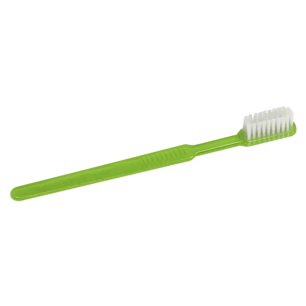 Dental PS disposable toothbrush with toothpaste, colour lime, light green, 15 x 2,6 cm, Med-Comfort: buy polystyrene disposable toothbrush for travel and use before dental treatment, as dental supplies.