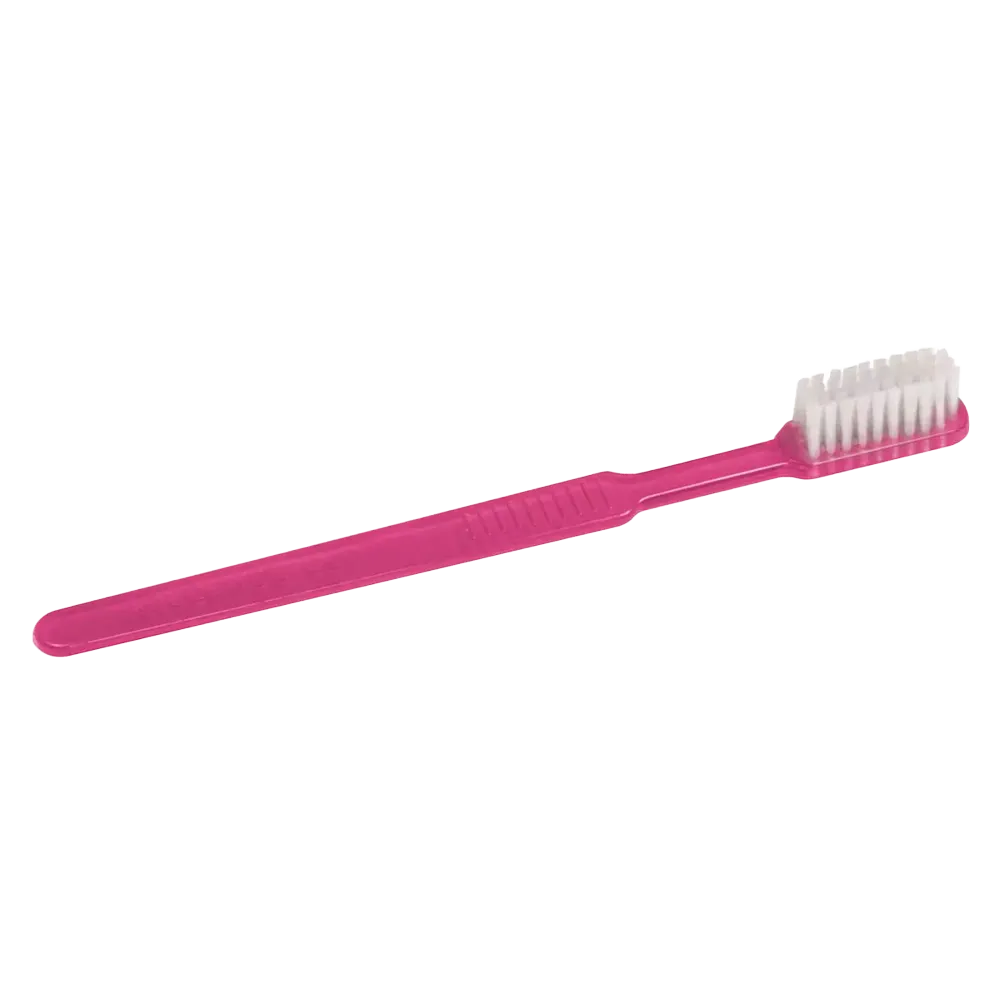 Dental PS disposable toothbrush with toothpaste, colour pink, 15 x 2,6 cm, Med-Comfort: buy polystyrene disposable toothbrush for travel and use before dental treatment, as dental supplies.