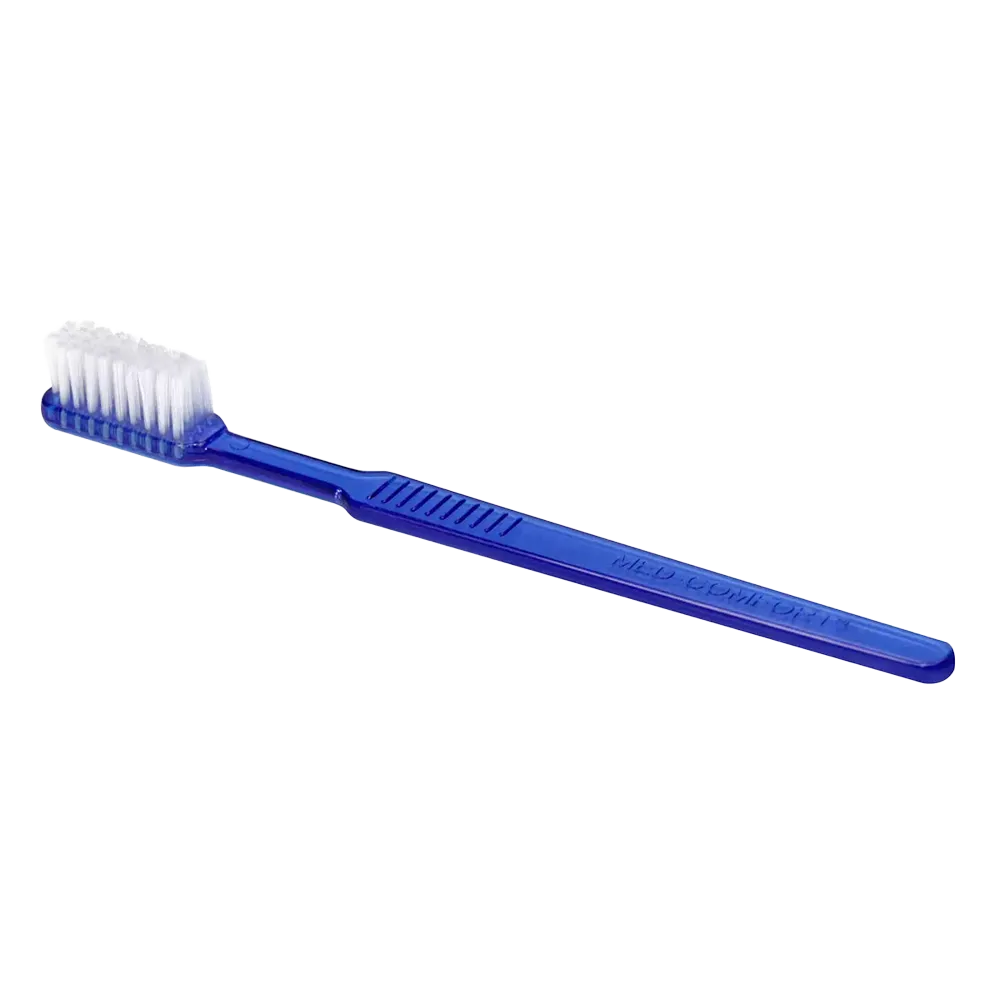 Dental PS disposable toothbrush without toothpaste, colour blue, 15 x 2,6 cm, Med-Comfort: buy polystyrene disposable toothbrush for travel and use before dental treatment, as dental supplies.