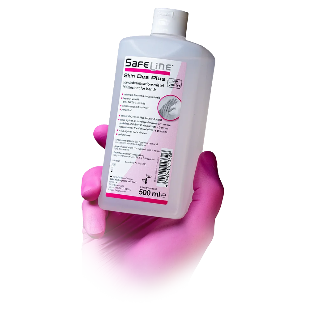 Hand disinfection, 500 ml, Safeline Skin Des Plus: buy ready-to-use disinfectant, especially suitable for allergy-sensitive hands, for hygienic cleanliness for application on the skin.