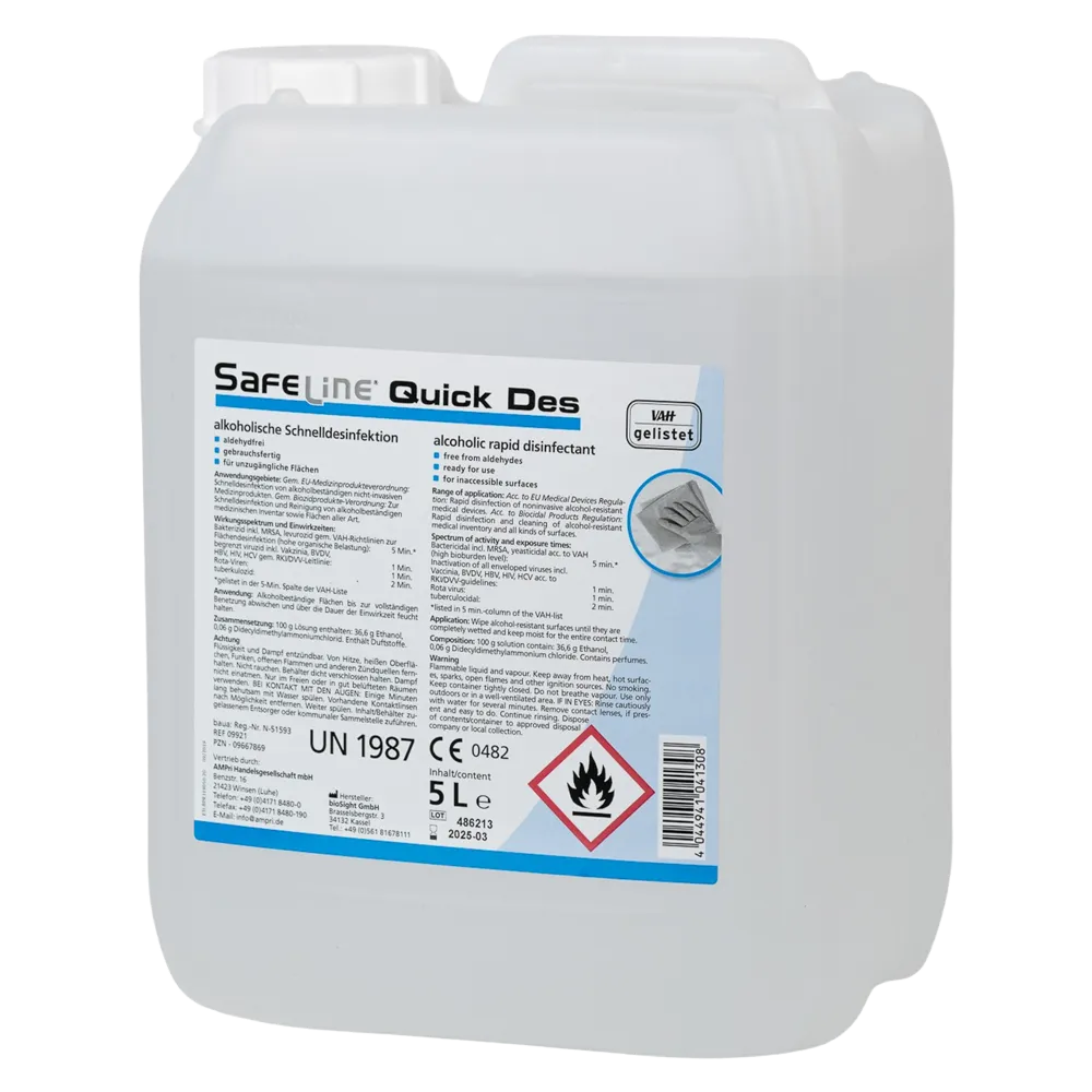 Rapid disinfection, 5 l, Safeline Quick Des N: buy ready-to-use, skin compatible rapid disinfectant as alcoholic preparation.