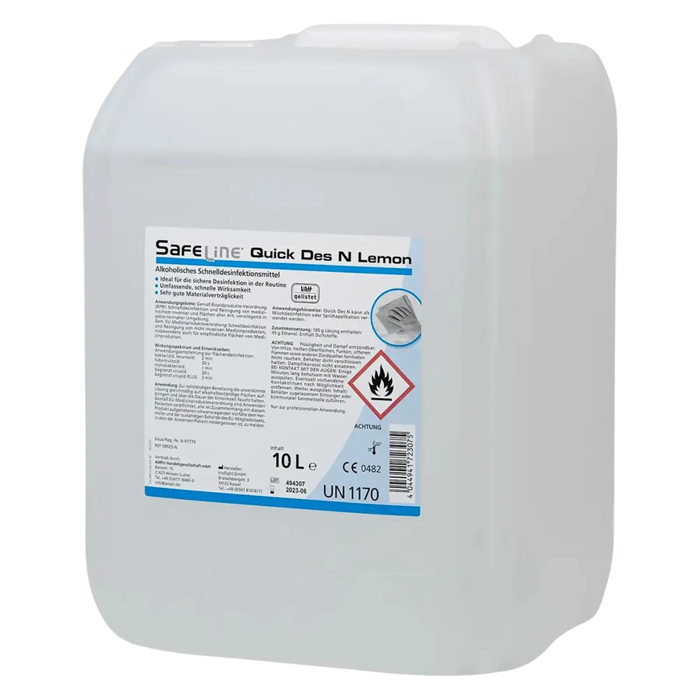 Rapid disinfection, 10 l, lemon, Safeline Quick Des N: buy ready-to-use, skin compatible rapid disinfectant with fragrance as alcoholic preparation.