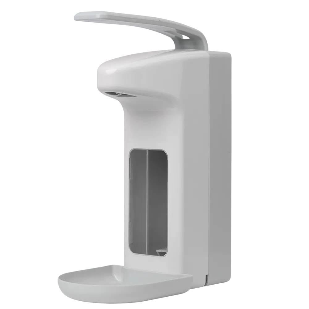 Wall dispenser for 1l liquid soaps and disinfectants, colour white, grey, 320 x 120 x 230 mm: buy lockable wall dispenser made of high-quality plastic as dispenser with drip tray for liquids.