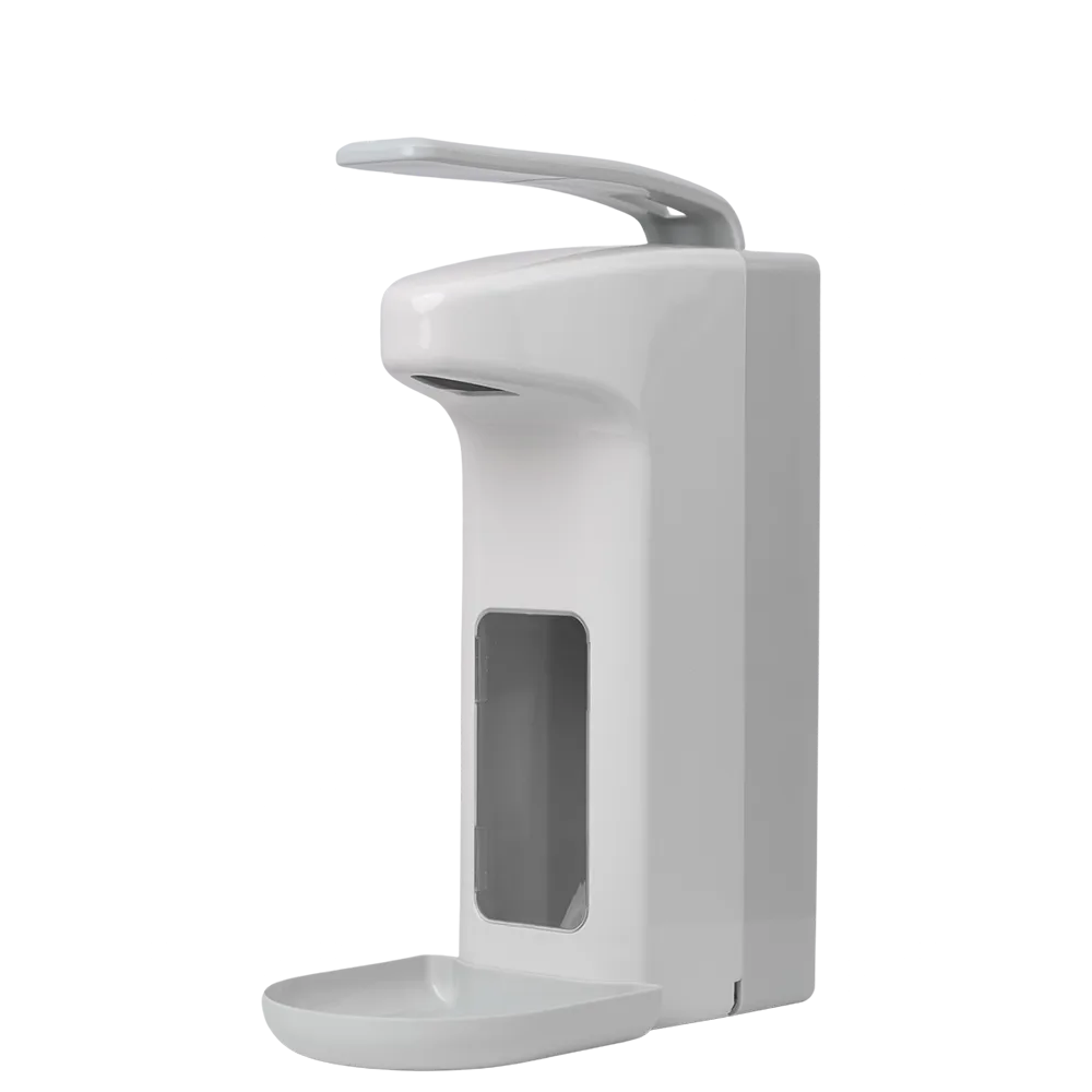 Wall dispenser for 500 ml liquid soaps and disinfectants, colour white, grey, 320 x 120 x 230 mm: buy lockable wall dispenser made of high-quality plastic as dispenser with drip tray for liquids.