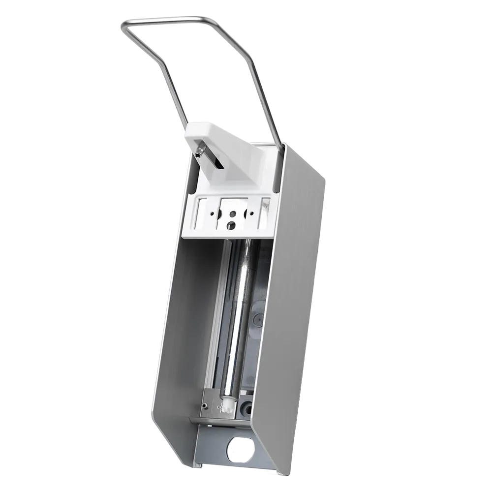 Wall dispenser for 500 ml disinfectants and liquid soaps, 270 x 81 x 230 mm, long lever: buy aluminium dispenser for liquids as accessory.