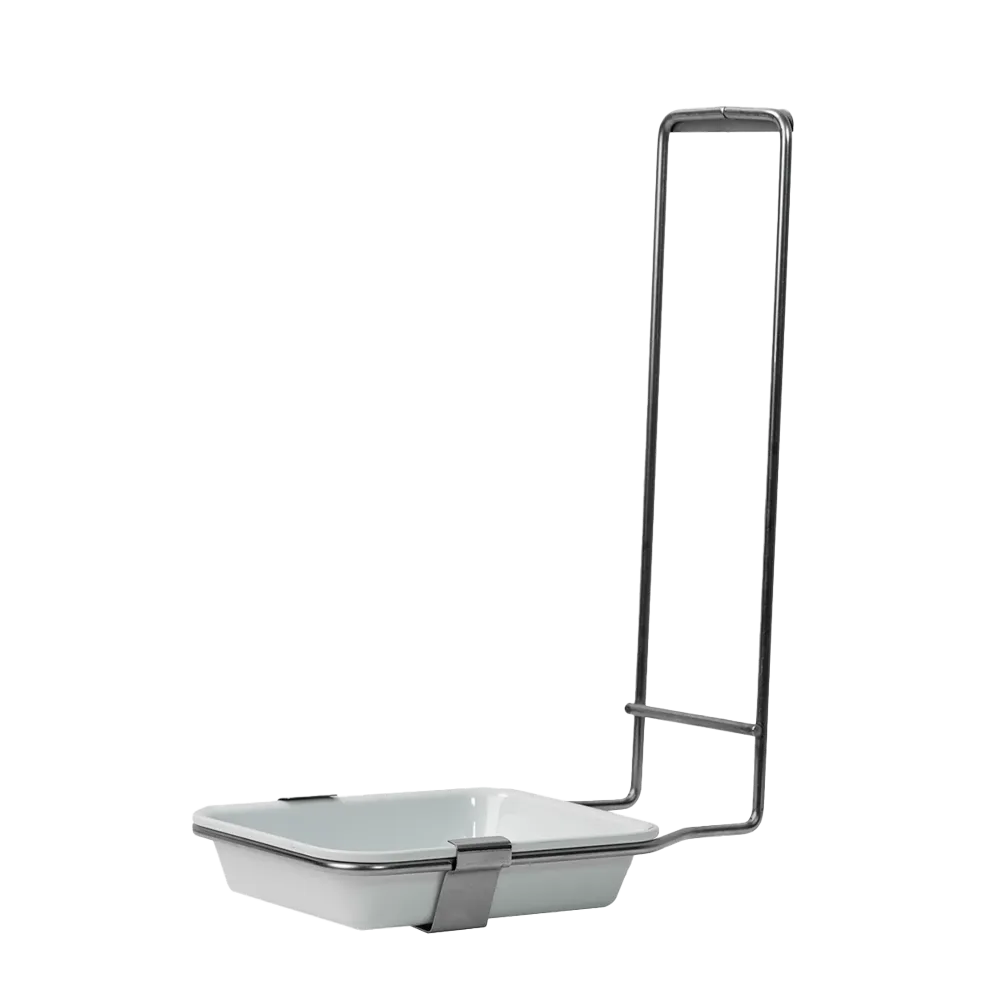 Stainless steel dish holder, for all 500 ml disinfectant and soap dispensers with removable plastic dish as an accessory for wall dispensers.