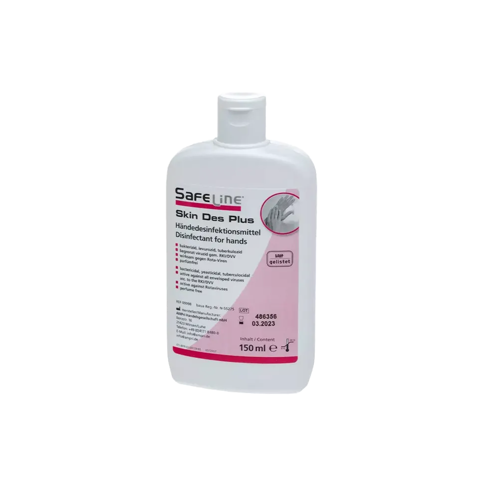 Hand disinfection, 150 ml, Safeline Skin Des Plus: buy ready-to-use disinfectant, especially suitable for allergy-sensitive hands, for hygienic cleanliness for application on the skin.