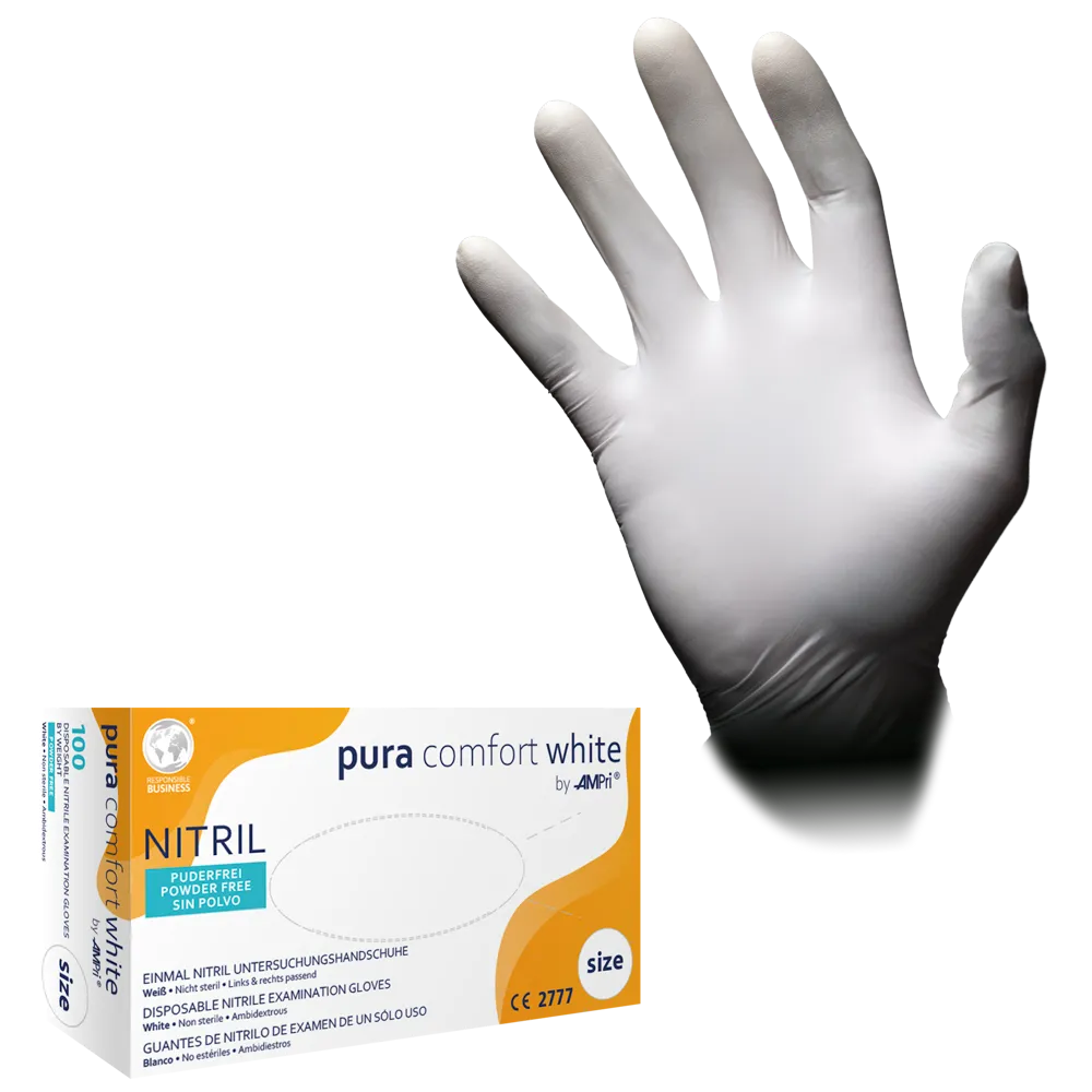 Nitrile gloves, white, size M, powderfree, Puracomfort white: buy nitrile disposable  gloves as protective gloves and examination gloves made of nitrile., M