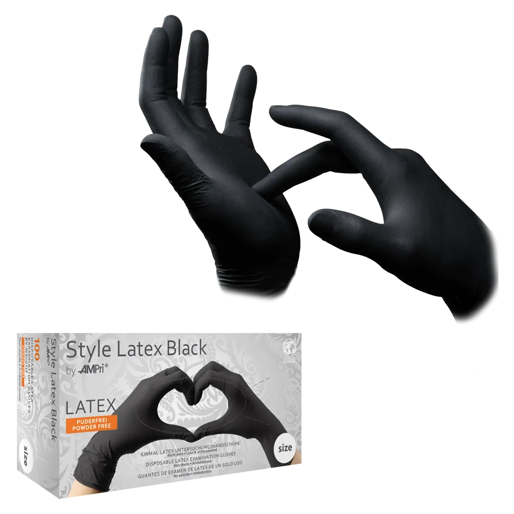 Latex gloves, black, size M, powderfree, style Latex black: buy latex disposable gloves as examination gloves & protective gloves made of latex.