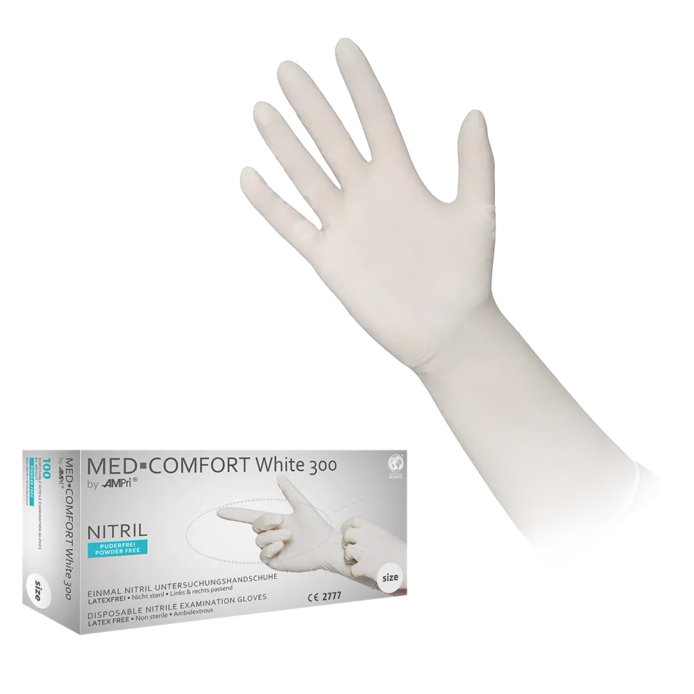 Nitrile gloves, white, size XL, powderfree, Puracomfort white 300: buy nitrile disposable gloves as protective gloves and examination gloves made of nitrile.