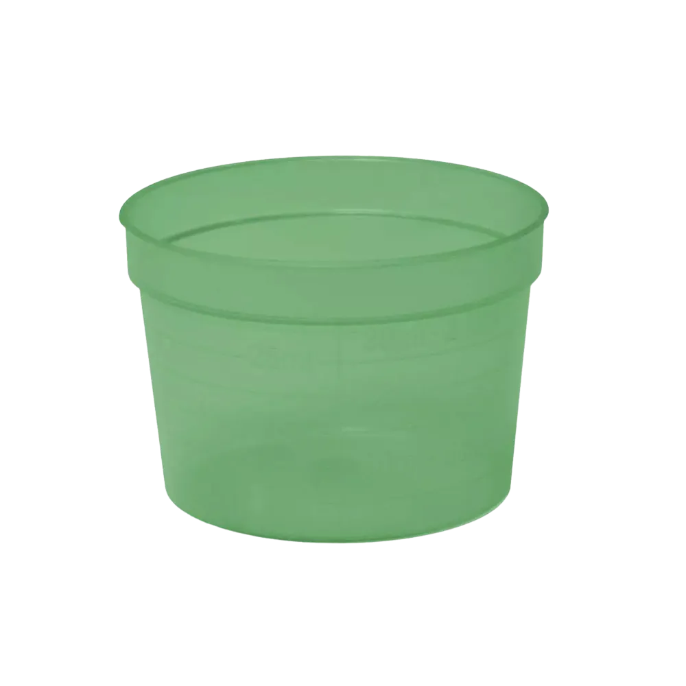 PP Medicine cup, colour green, wide, 30 ml, graduated: buy polypropylene medicine cups for taking medicines or for dosing liquids and distributing medicines as ward supplies.